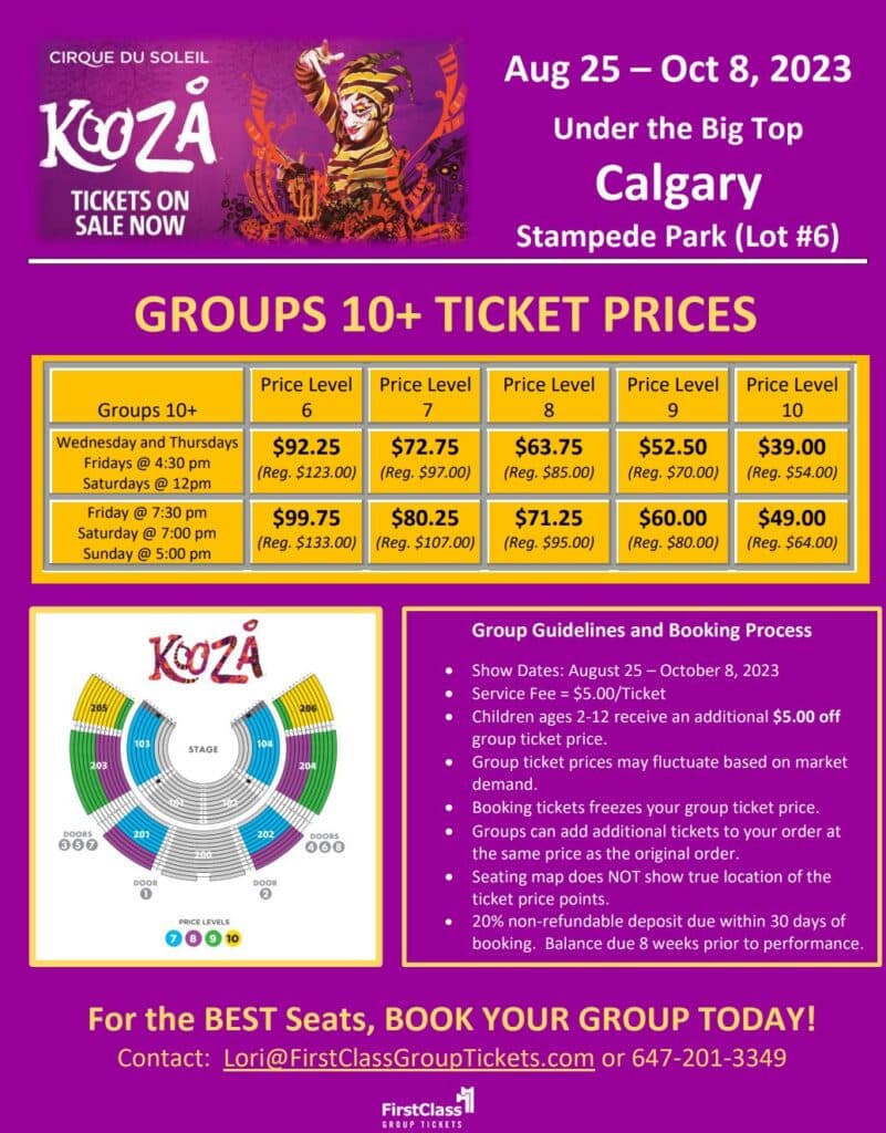 Cirque Du Soleil Ticket and Pricing Matrix Calgary 2023