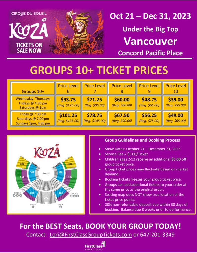 Cirque Du Soleil Ticket and Pricing Matrix Vancouver 2023