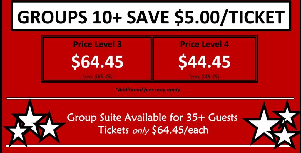 Pricing chart for discount group tickets for Rock The Rink, Peterborough November 13, 2019 @ 7:00 pm