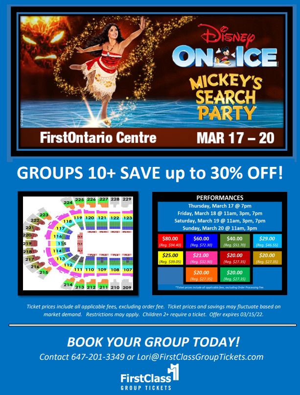 Group Pricing and Seating for Disney On Ice Hamilton FirstOntario Centre March 17 - March 20, 2022