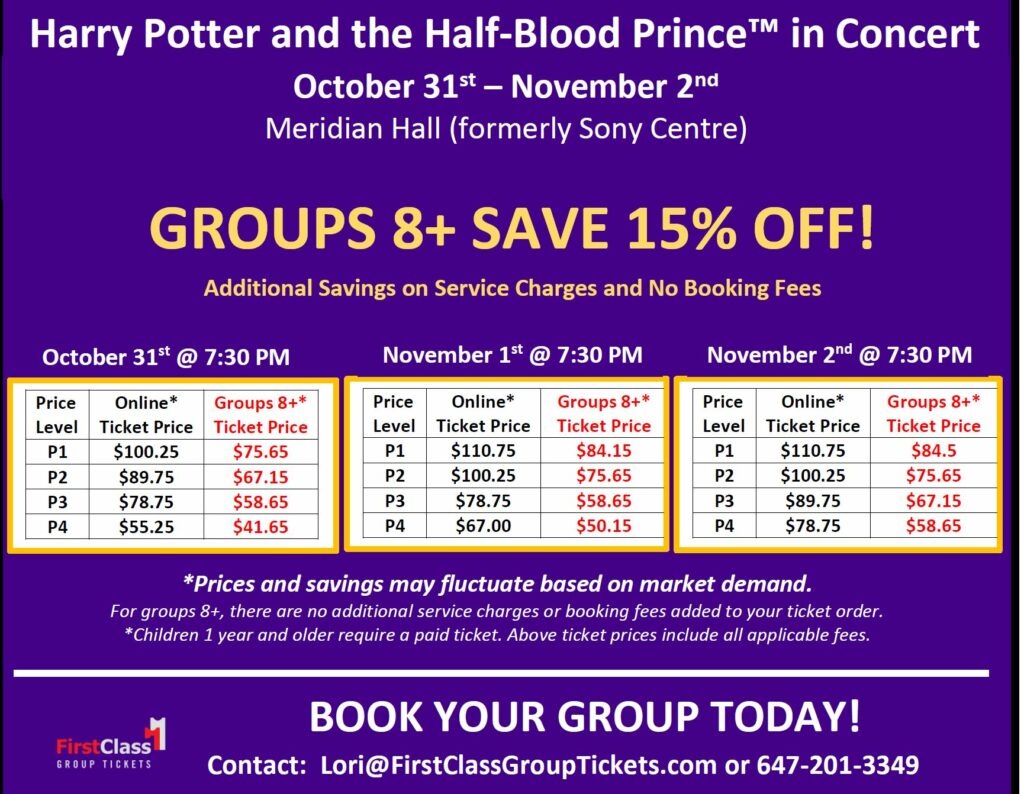 FCGT Pricing Matrix for Harry Potter and the Half Blood Prince Toronto Oct 31 - Nov 2, 2019