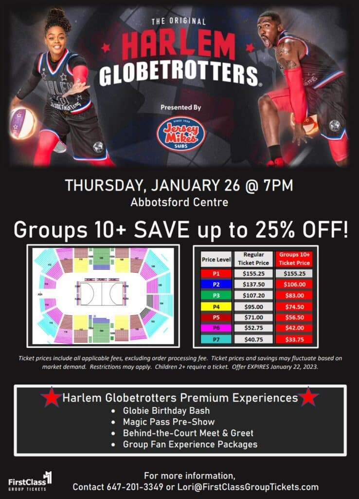 Harlem Globetrotter Tickets and Pricing at the Abbottsford Centre January 26 2023