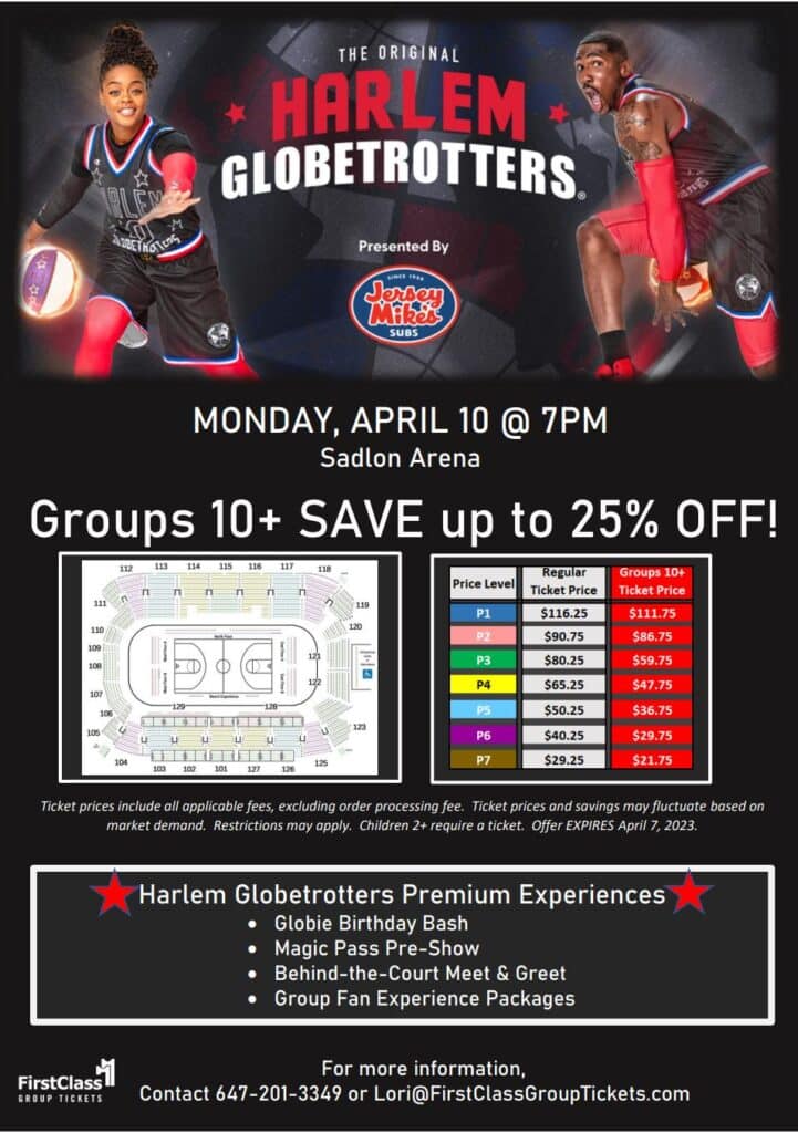 Harlem Globetrotters Tickets and Pricing in Barrie Sadlon Arena April 10 2023