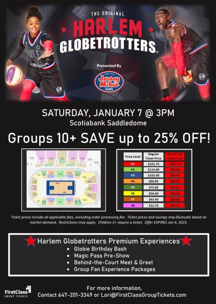Ticket Pricing and Seating Chart for the Harlem Globetrotters Calgary Scotiabank Saddledome January 7, 2023 