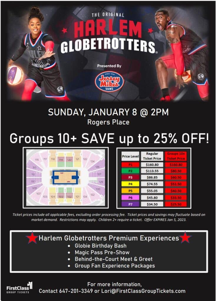 Harlem Globetrotters tickets and pricing for Edmonton Rogers Place January 8 2023