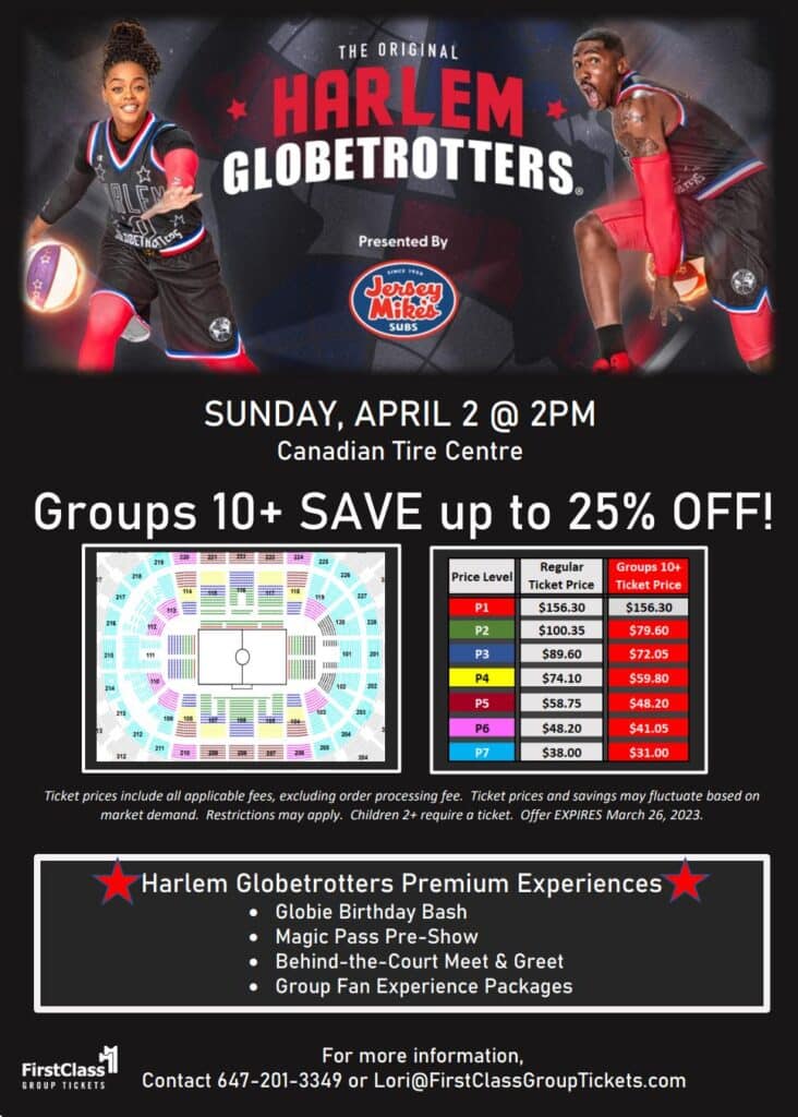 Harlem Globetrotters tickets and pricing for Ottawa Canadian Tire Centre April 2, 2023