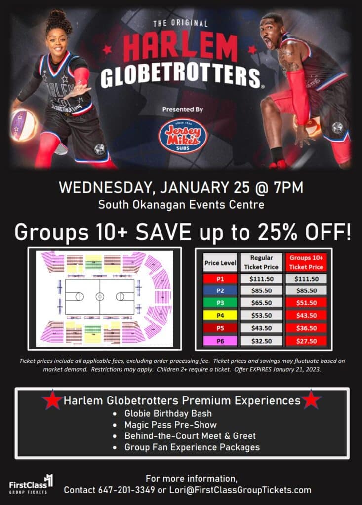 Groups Save on Harlem Globetrotter Tickets in Penticton January 25, 2023
