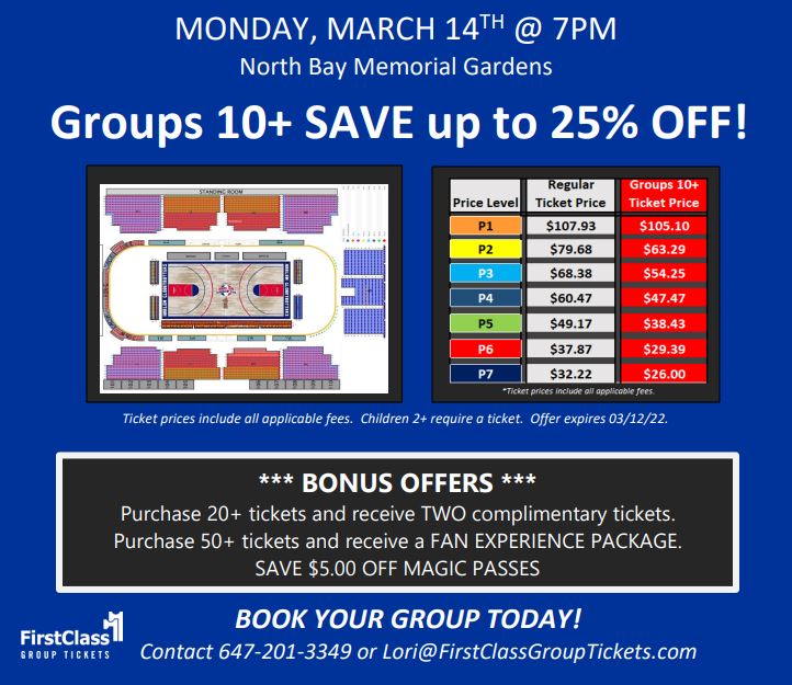 Harlem Globetrotters Ticket and Seating at the North Bay Memorial Gardens March 14 2022