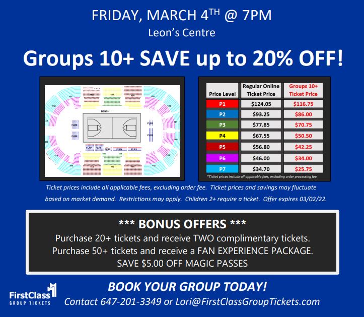 Great Group Tickets and Pricing for the Harlem Globetrotters in Kingston Leon's Centre March 4 2022