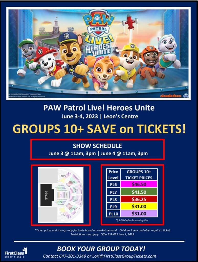 Group Ticket Savings for PAW Patrol Live! Heroes Unite at the Leon's Centre Kingston June 3-4, 2023