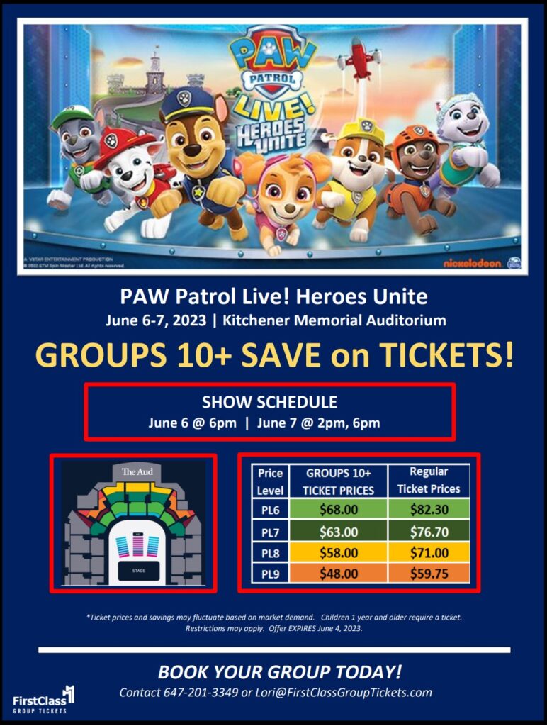 Group Ticket Savings for PAW Patrol Live! Heroes Unite at the Kitchener Memorial Auditorium June 6-7, 2023