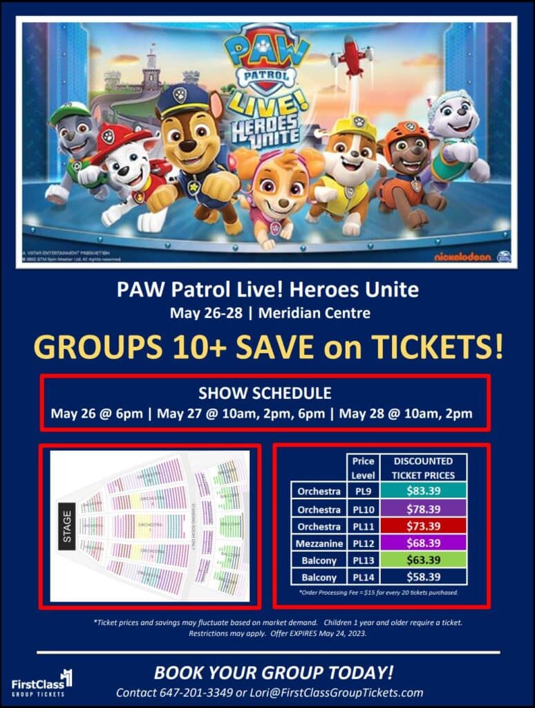 Group Ticket Savings for PAW Patrol Live! Heroes Unite at the Meridian Hall Toronto May 26-28, 2023 