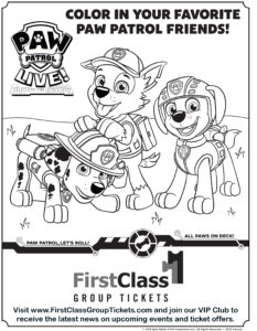 PAW Patrol Colouring activity for FirstClass discount and group tickets