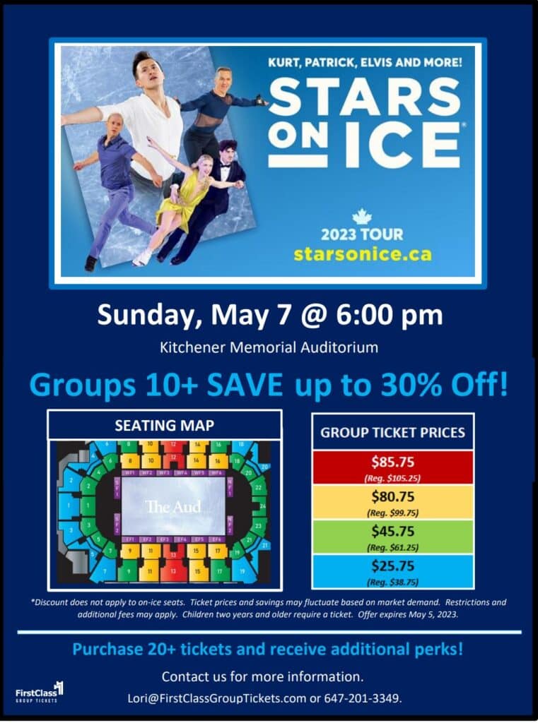 Stars on Ice pricing and seating for the Kitchener Memorial Auditorium May 6, 2023
