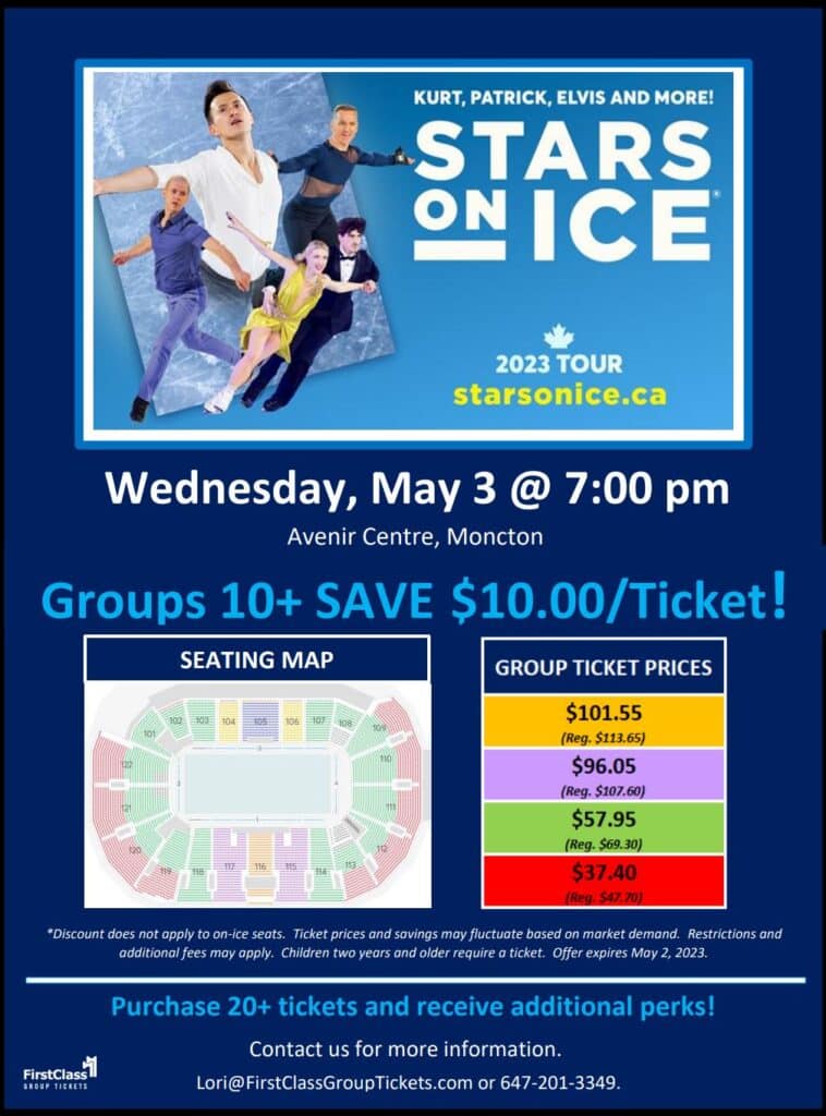 Stars on Ice pricing and seating for the Avenir Centre Moncton May 3, 2023