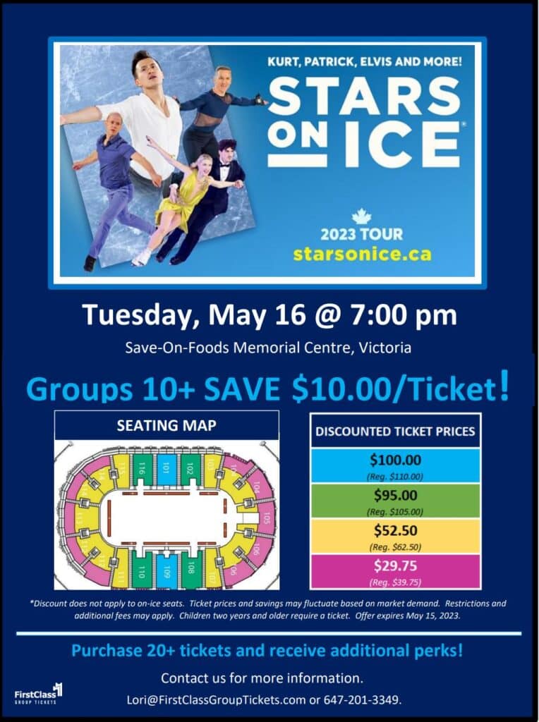 Stars on Ice pricing and seating for the Save On Foods Memorial Centre Victoria May 16, 2023