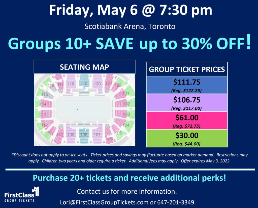 Stars on Ice pricing and seating matrix for Scotiabank Arena Toronto May 6, 2022
