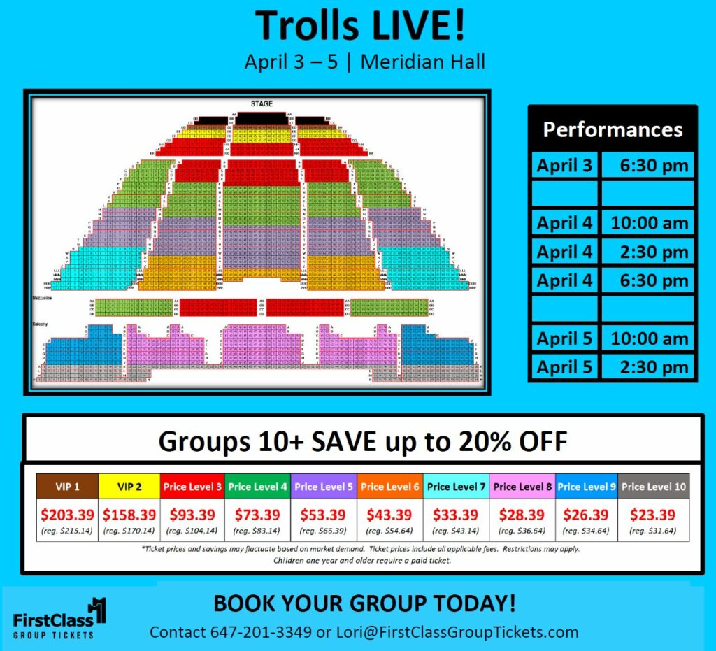 Ticket pricing and seating chart for Trolls Live! at Meridian Hall, Toronto April 2-5, 2020 