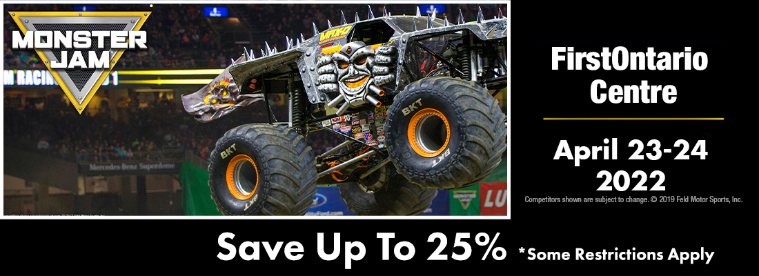 Tickets for MonsterJam at the FirstOntario Centre Hamilton April 23-24, 2022